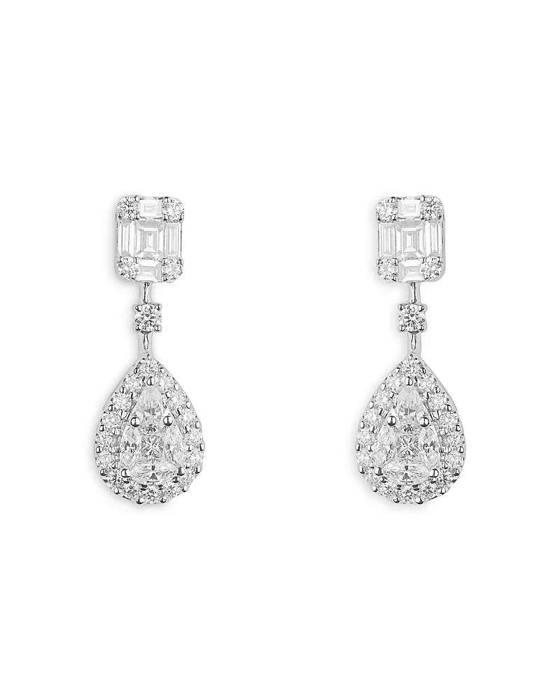 Zydo 18K White Gold Mosaic Diamond Mixed Cut Drop Earrings