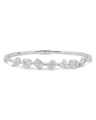 18K White Gold Diamond Mixed Cut Bangle Bracelet