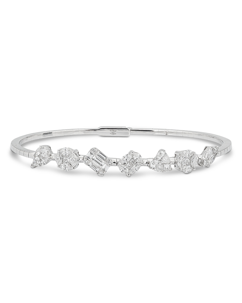 Zydo 18K White Gold Diamond Mixed Cut Bangle Bracelet