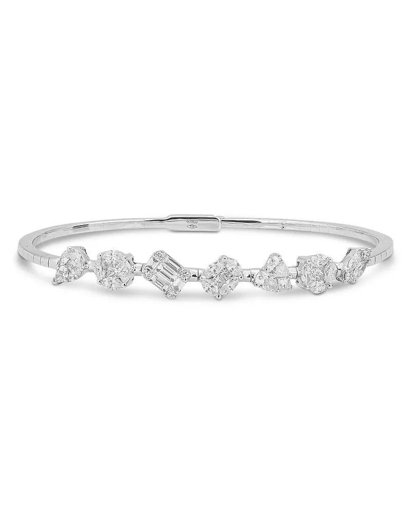 Zydo 18K White Gold Diamond Mixed Cut Bangle Bracelet