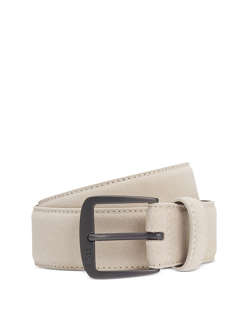 Boss Men's Syhr White Gunmetal Leather Belt