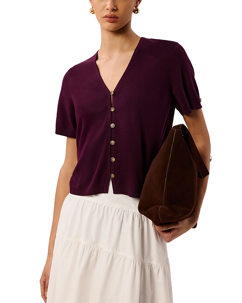 Whistles Short Sleeve Button Front Knit Top