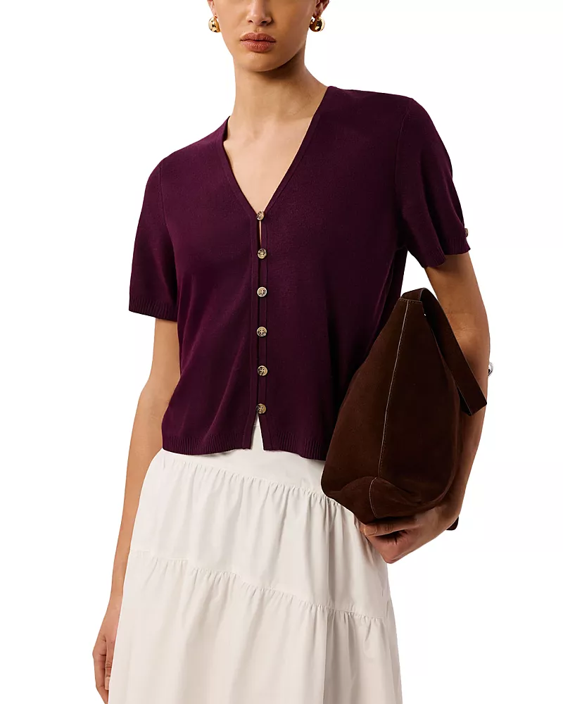 Whistles Short Sleeve Button Front Knit Top