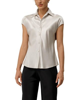  Bias Cut Cap-Sleeve Silk Shirt