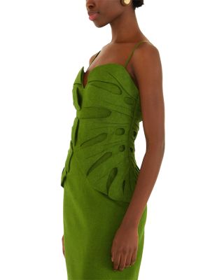 Monstera Leaf Linen Sleeveless Dress