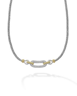 18K Yellow Gold & Sterling Silver Caviar Lux Diamond Clip Collar Necklace, 17" - Exclusive