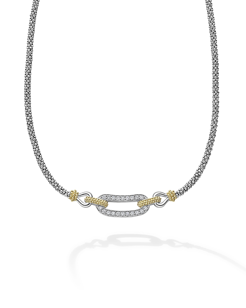Lagos 18K Yellow Gold & Sterling Silver Caviar Lux Diamond Clip Collar Necklace, 17