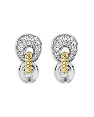 18K Yellow Gold & Sterling Silver Caviar Lux Diamond Curved Earrings - Exclusive
