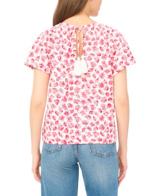 Printed Eyelet Short Sleeve Top
