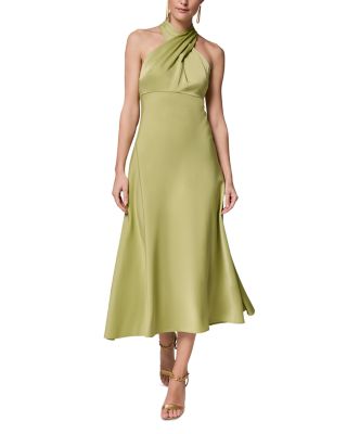 Sleeveless Satin Halter Neck Midi Dress