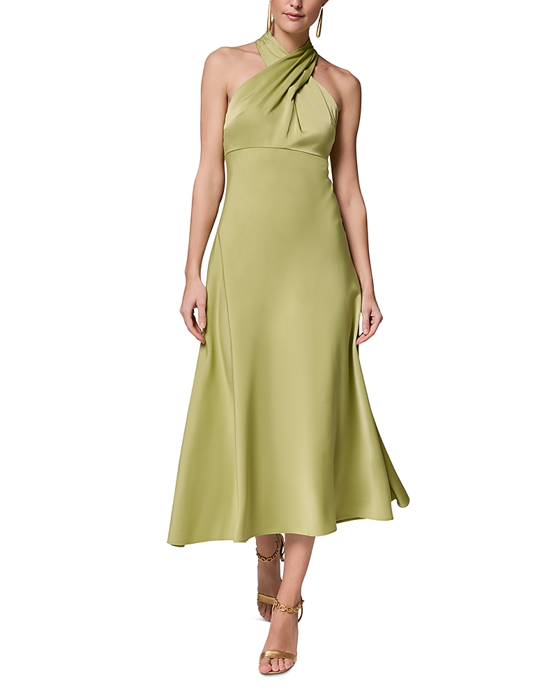 Donna Karan Sleeveless Satin Halter Neck Midi Dress