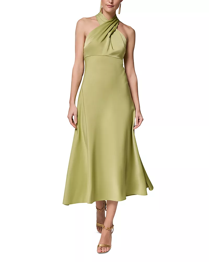 Donna Karan Sleeveless Satin Halter Neck Midi Dress