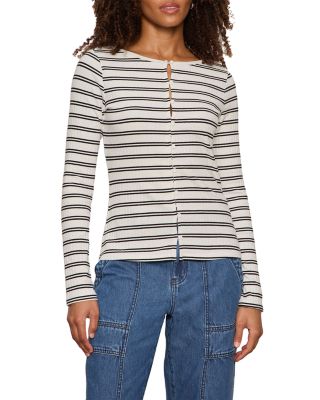 Ribbed Button Front Top