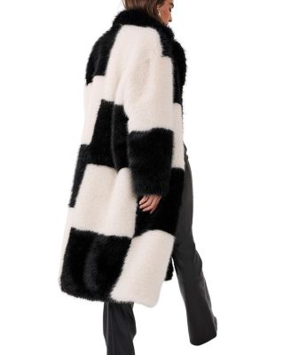 Mono Check Faux Fur Coat