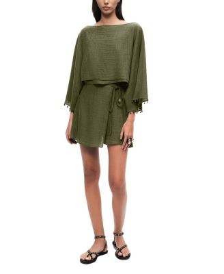  Cropped Boat-Neck Blouse