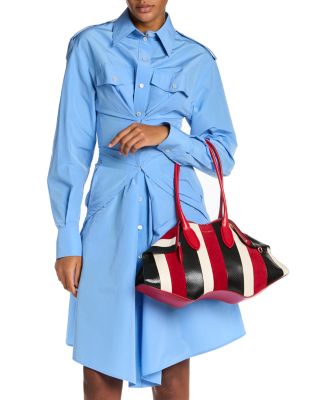 Intarsia Stripe Leather Handbag