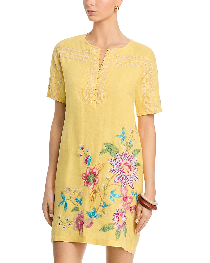 Johnny Was Seamed Button Neck Linen Dress