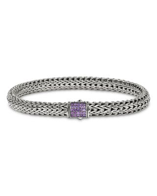 Sterling Silver Icon Gemstone Cluster Woven Link Bracelet