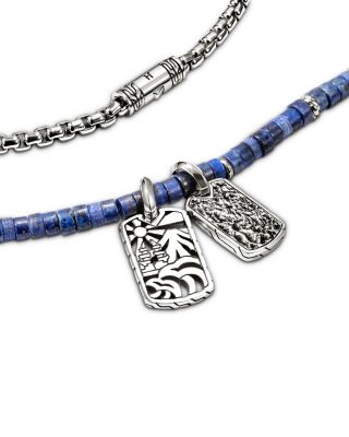 Men's Sterling Silver Heishi Lapis Lazuli Tag Pendant Necklace, 22"