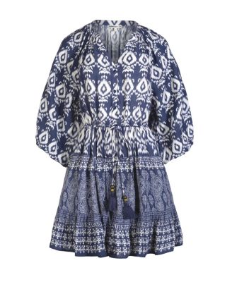  Sam Balloon Sleeve Elastic-Waist Mini Shirtdress