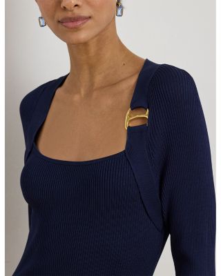 Buckle Trim Rib Knit Sweater Dress