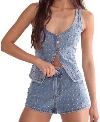  Studded Denim Shorts