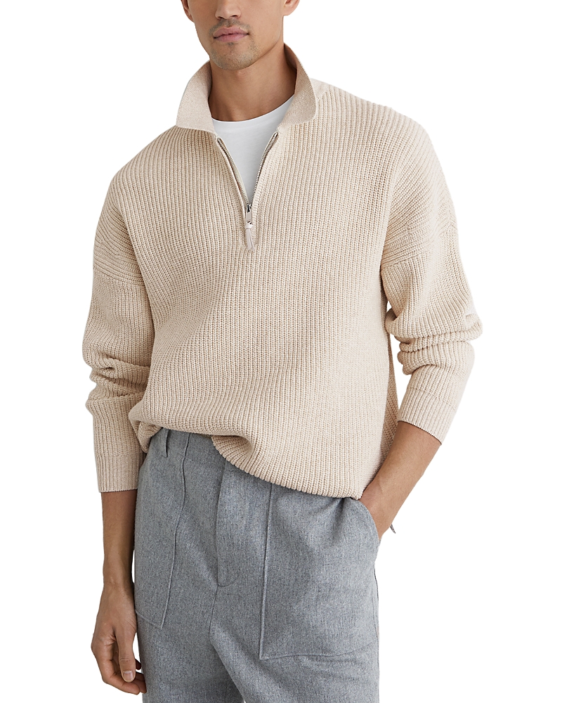 Reiss Prop Long Sleeve Half Zip Ribbed Polo Shirt