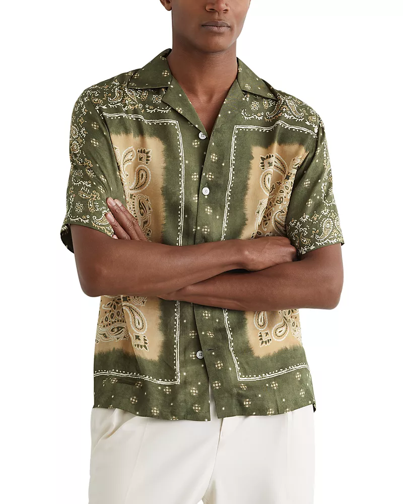 Reiss Vicente Short Sleeve Paisley Print Cuban Shirt