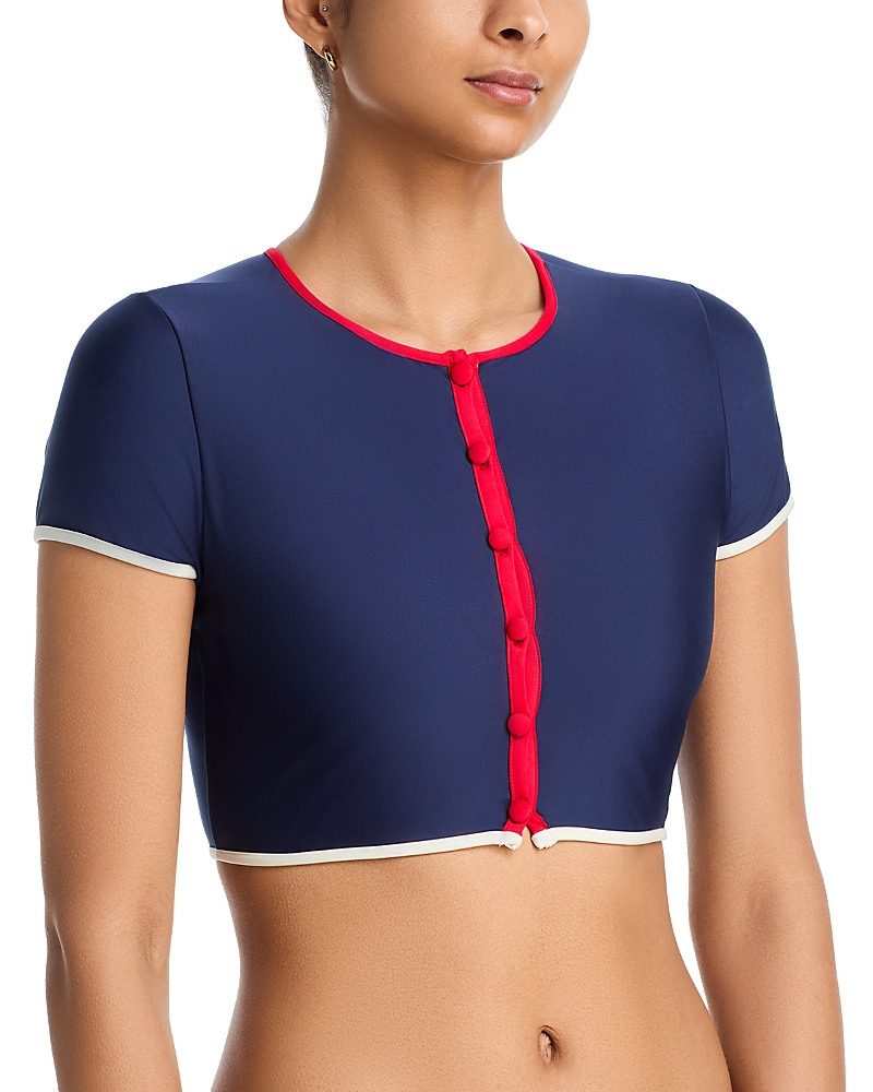 Aqua Crewneck Button Up Tankini Top - Exclusive