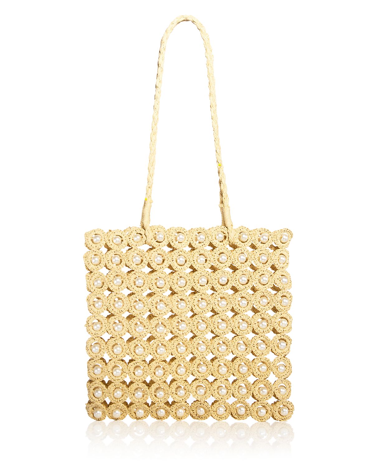 Aqua Imitation Pearl & Crochet Straw Tote