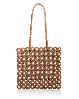 Imitation Pearl & Crochet Straw Tote