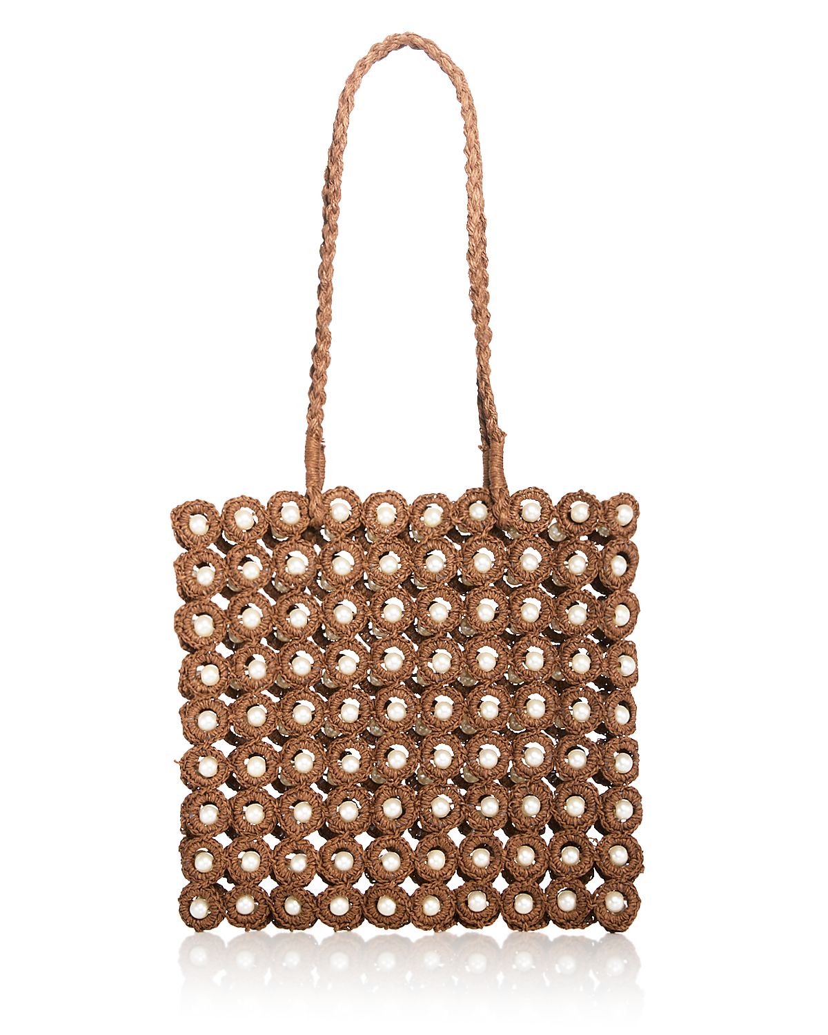 Aqua Imitation Pearl & Crochet Straw Tote