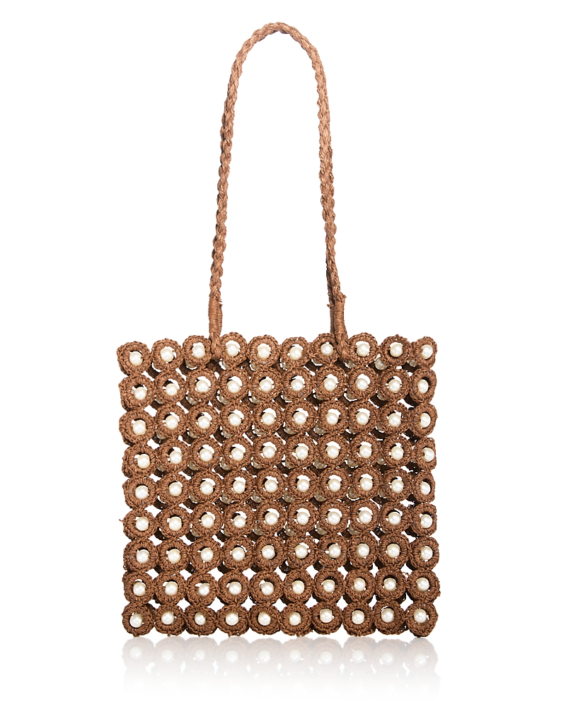 Aqua Imitation Pearl & Crochet Straw Tote