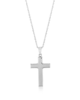 Polished Cross Pendant Necklace in 14K White Gold, 18"