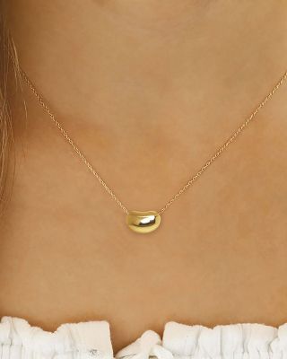 Polished Bean Shape Pendant Necklace in 14K Yellow Gold, 18"