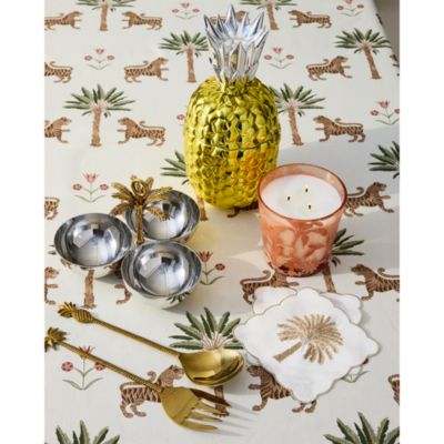 Polished Gold Tone Palm Tree/Pineapple 2 Piece Serving Set