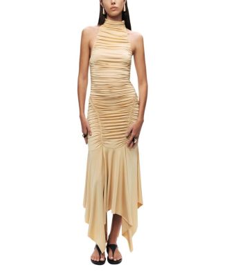  Ruched Halter Midi Dress