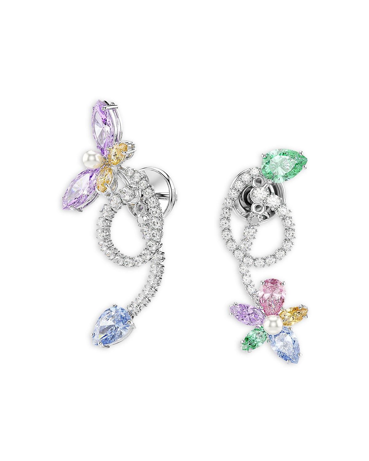 Swarovski Ariana Grande x Swarovski Cubic Zirconia & Imitation Pearl Dragonfly & Flower Asymmetrical Jacket Earrings