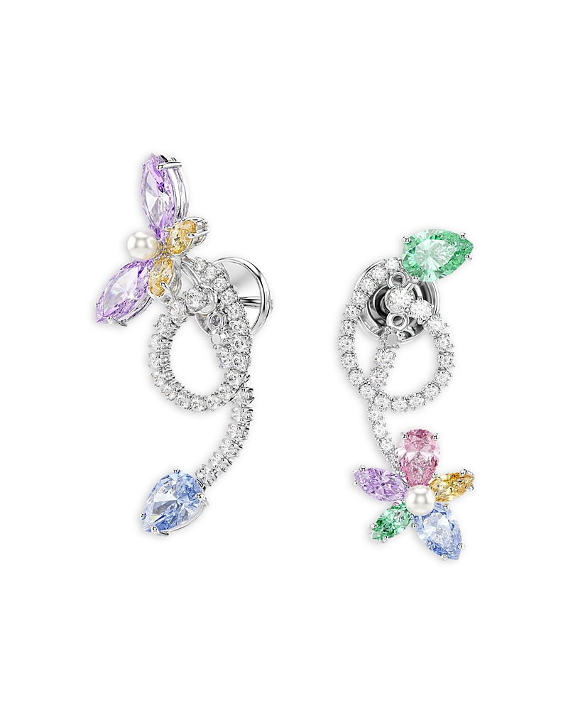 Swarovski Ariana Grande x Swarovski Cubic Zirconia & Imitation Pearl Dragonfly & Flower Asymmetrical Jacket Earrings