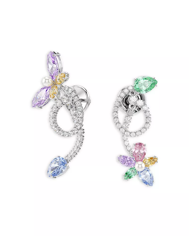 Swarovski Ariana Grande x Swarovski Cubic Zirconia & Imitation Pearl Dragonfly & Flower Asymmetrical Jacket Earrings