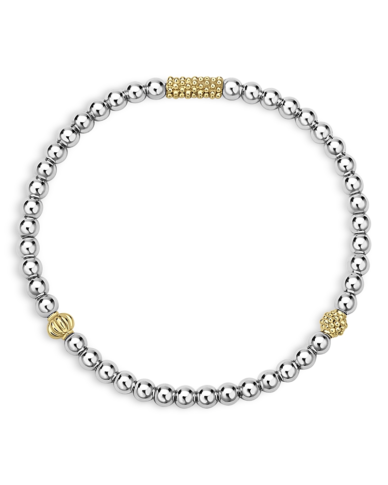 Lagos Sterling Silver & 18K Yellow Gold Caviar Icon Stretch Bracelet