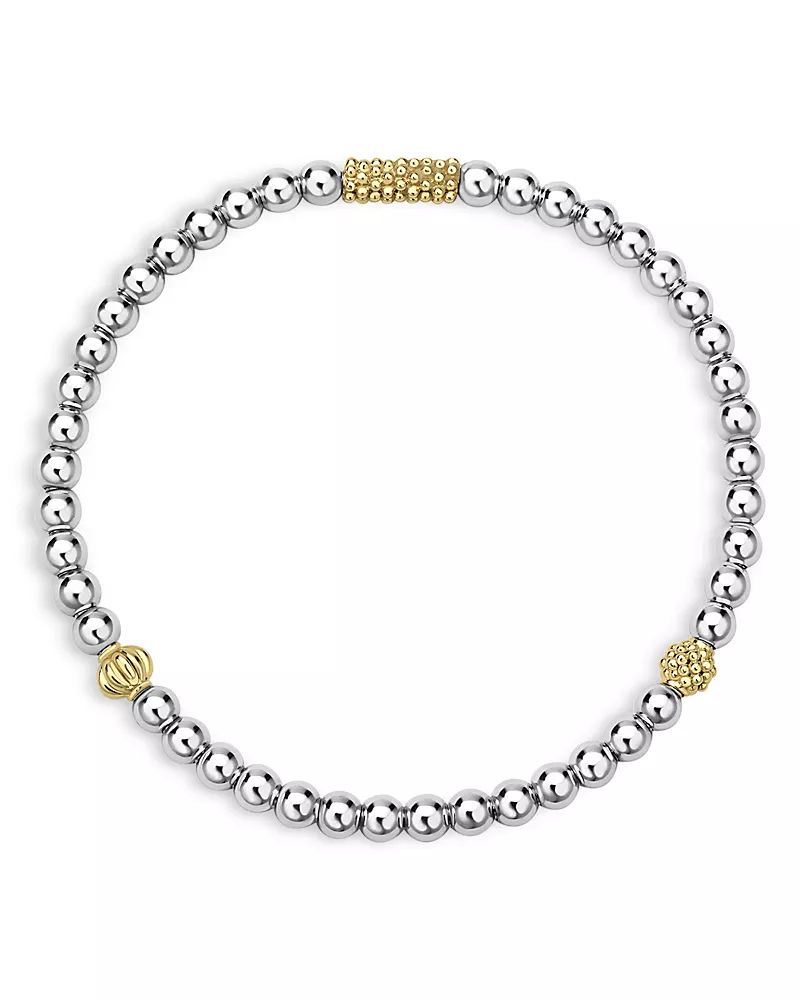 Lagos Sterling Silver & 18K Yellow Gold Caviar Icon Stretch Bracelet