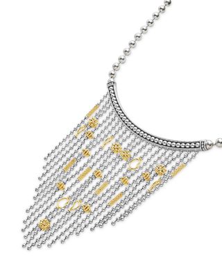 Sterling Silver & 18K Yellow Gold Caviar Multi Strand Necklace, 16"