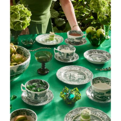 Heritage Green Italian Breakfast Cup and Saucer, Set of 4