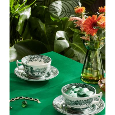 Heritage Green Italian Teacup and Saucer, Set of 4