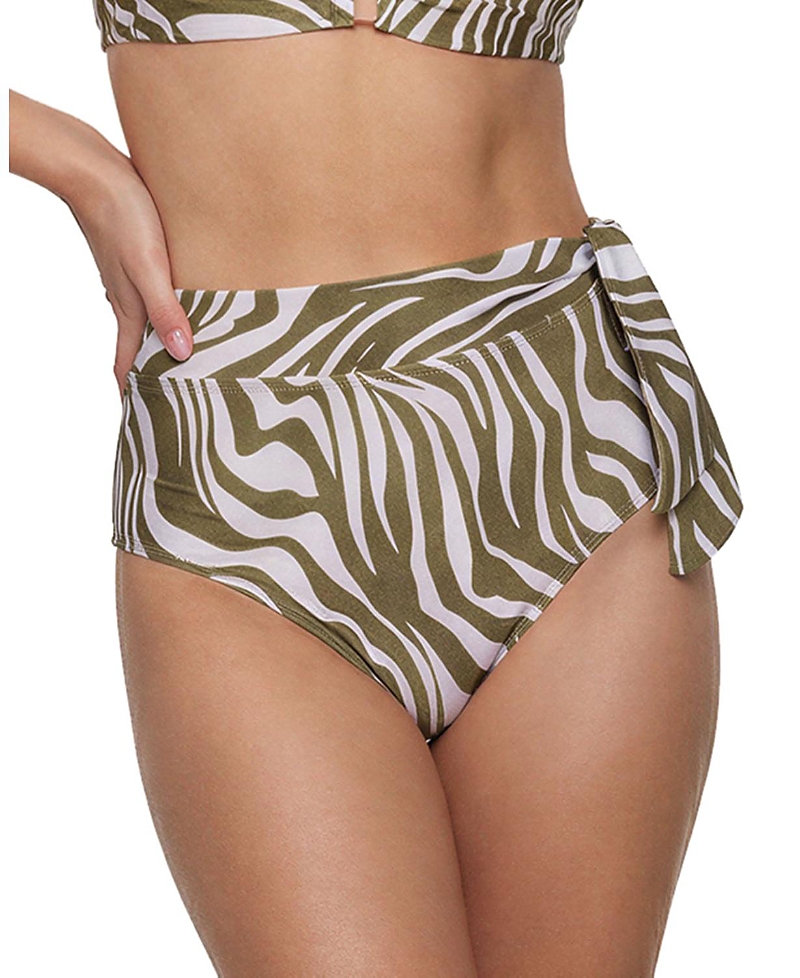 Change of Scenery Side Tie High Waist Print Bikini Bottom with Full Coverage