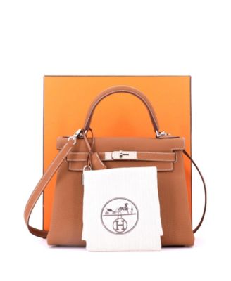 Kelly 28 Handbag Brown Togo with Palladium Hardware