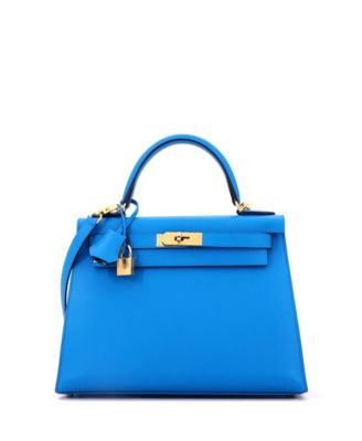 Kelly 28 Handbag Blue Madame with Gold Hardware