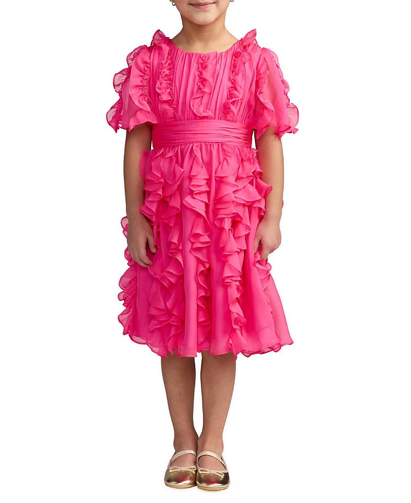 Mac Duggal Girls' Chiffon High Neck Ruffle Dress - Little Kid, Big Kid