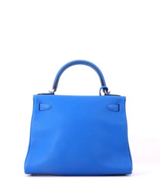Kelly 28 Handbag Blue Evercolor with Palladium Hardware